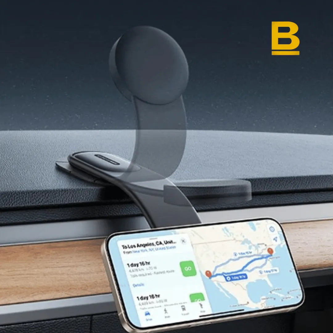 Suporte Magnético Dobrável para Celular no Carro – Fixação Tripla, Magnético Forte, Design Compacto