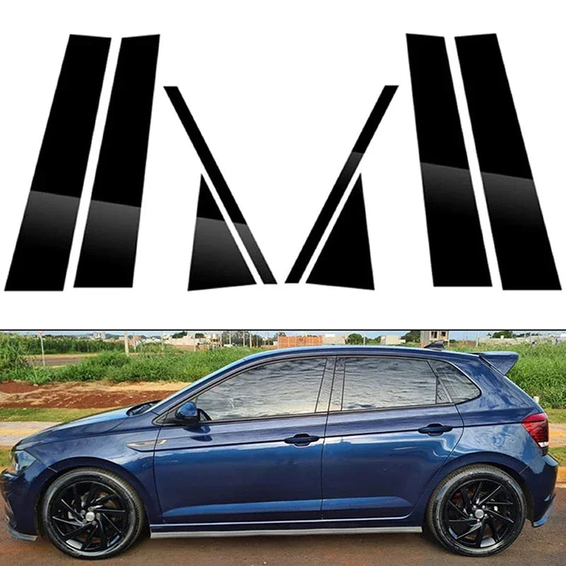 8PCS Glossy Black Pillar Posts Window Trim Cover BC Column Sticker Fit For VW Nivus Taigo Polo 5-door Hatchback 2019-2023